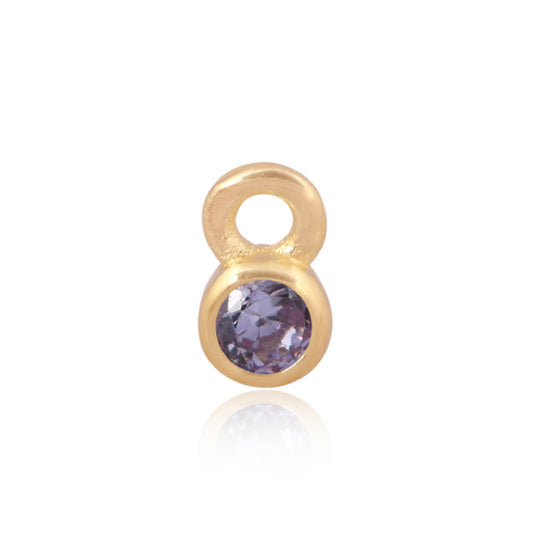 Gold 3mm CZ Round Birthstone Charm, June.