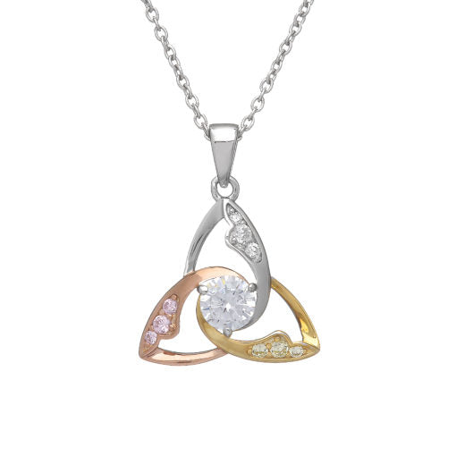 Silver CZ Three tone Silver/Rose/Yellow Trinity Pendant