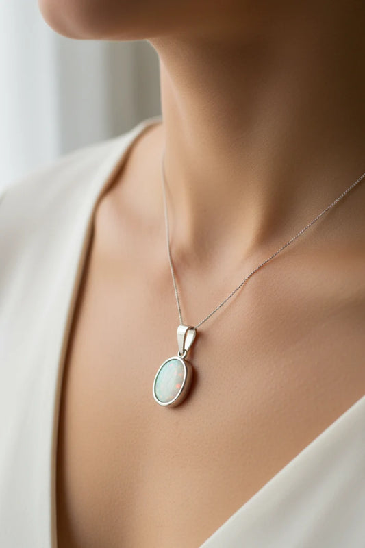 Silver Opal Chained Pendant
