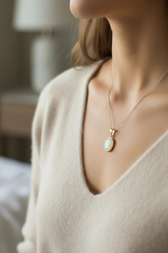 Opal Yellow Gold Plated Silver Chained Pendant
