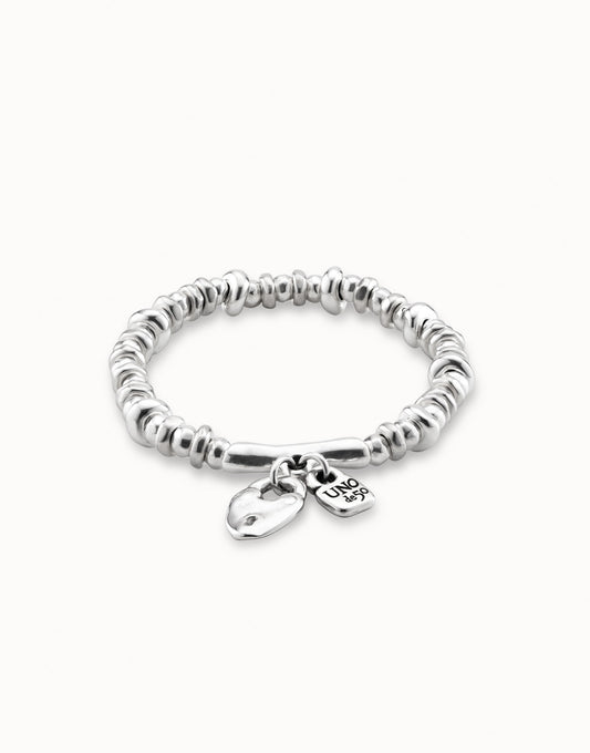 Silver Beaded stretch bracelet with charms