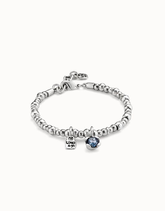 Silver Beaded stretch bracelet with blue crystal