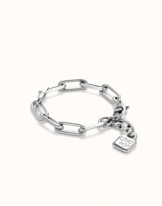 Silver Paper clip link bracelet with padlock
