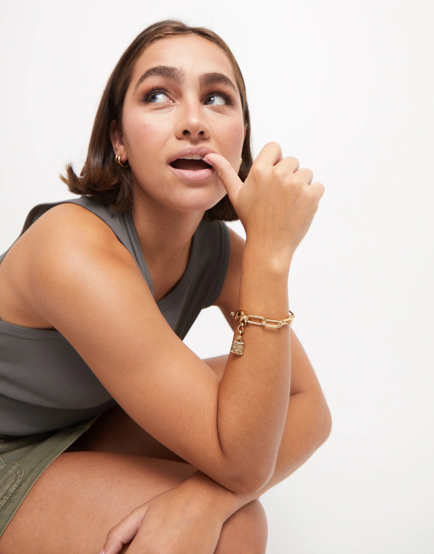 Golden Paper clip link bracelet with padlock
