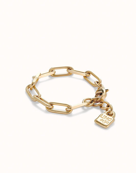 Golden Paper clip link bracelet with padlock