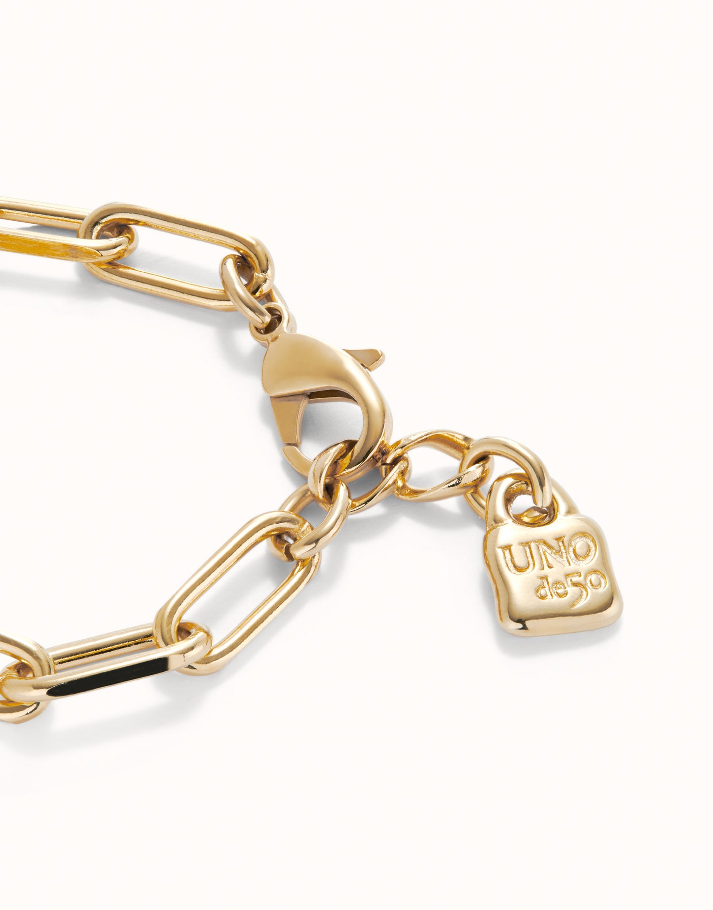 Golden Paper clip link bracelet with padlock