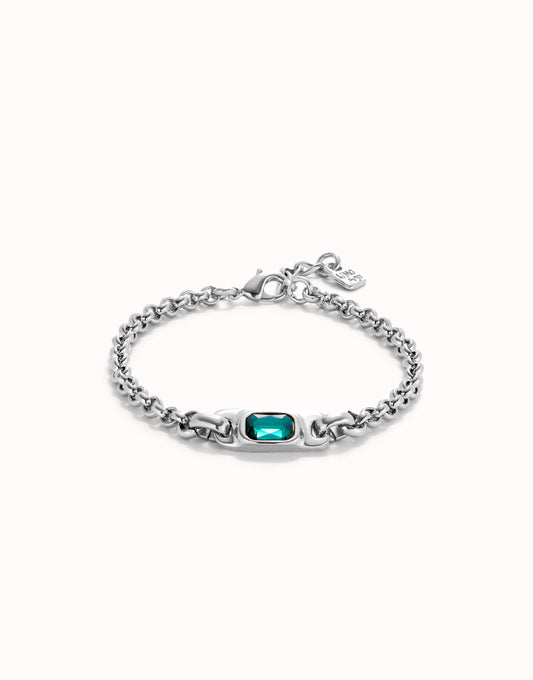 Silver Chain bracelet with green crystal