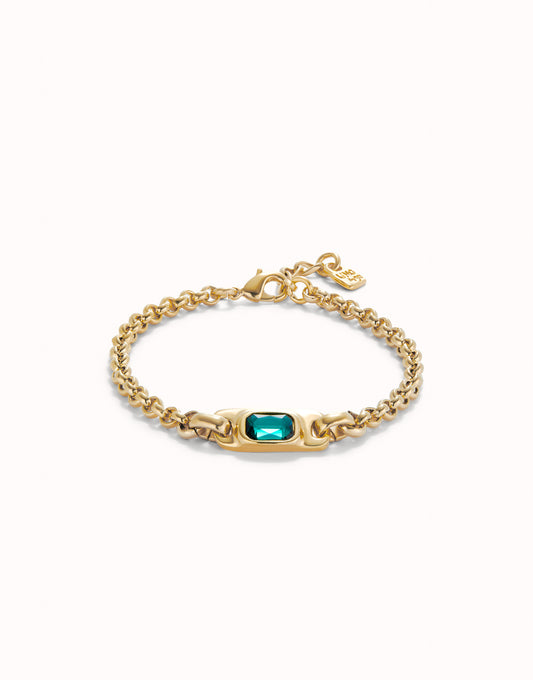 Golden Chain bracelet with green crystal