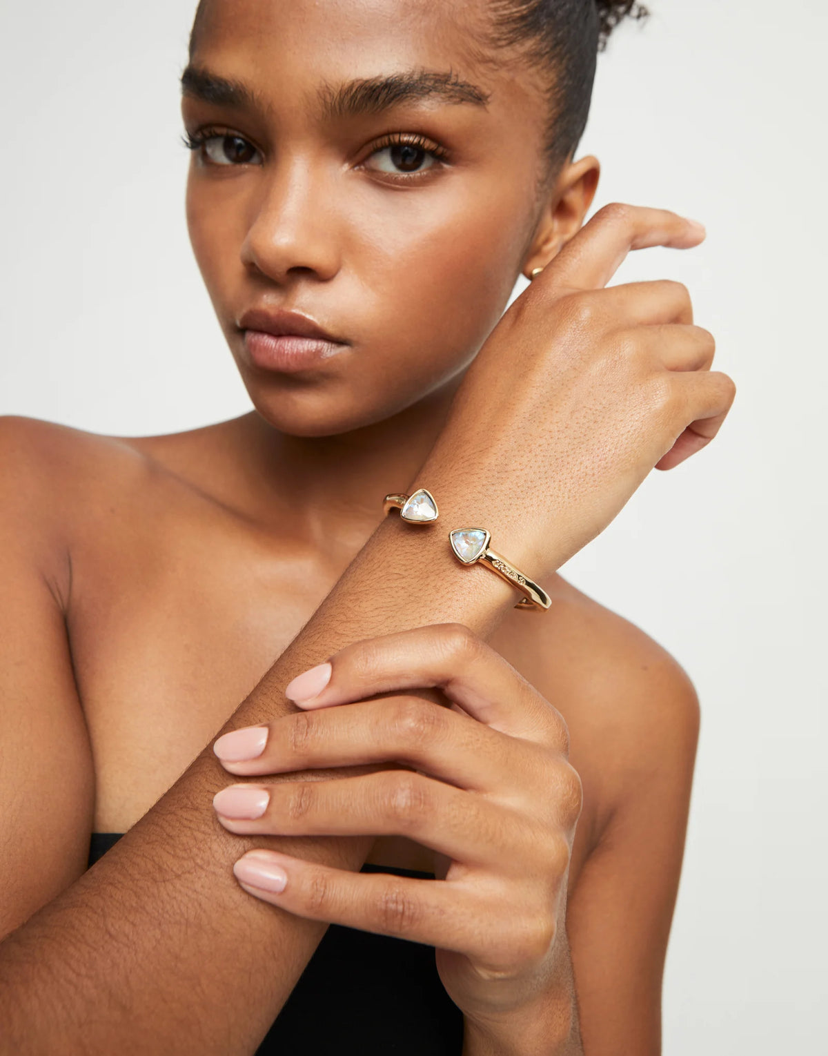 Cuff bracelet with two multicolored crystals