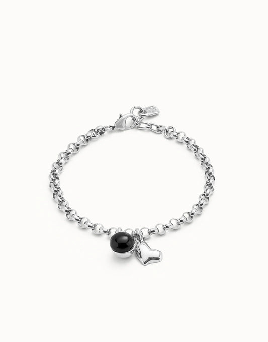 Link chain bracelet with heart charm and murano glass