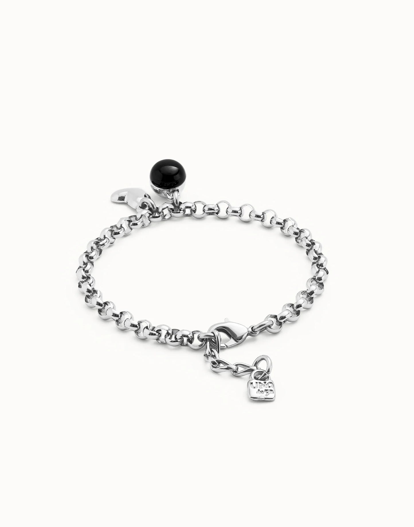 Link chain bracelet with heart charm and murano glass