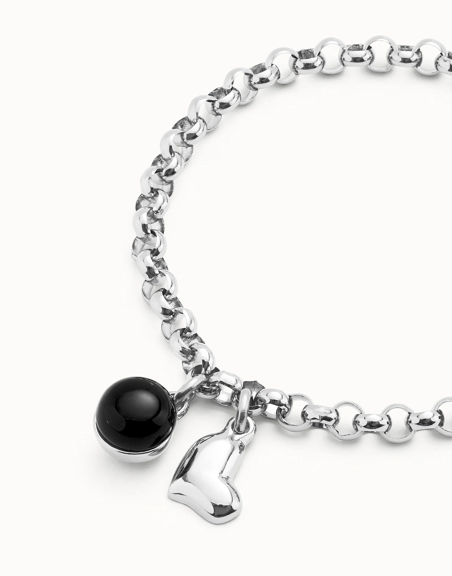 Link chain bracelet with heart charm and murano glass