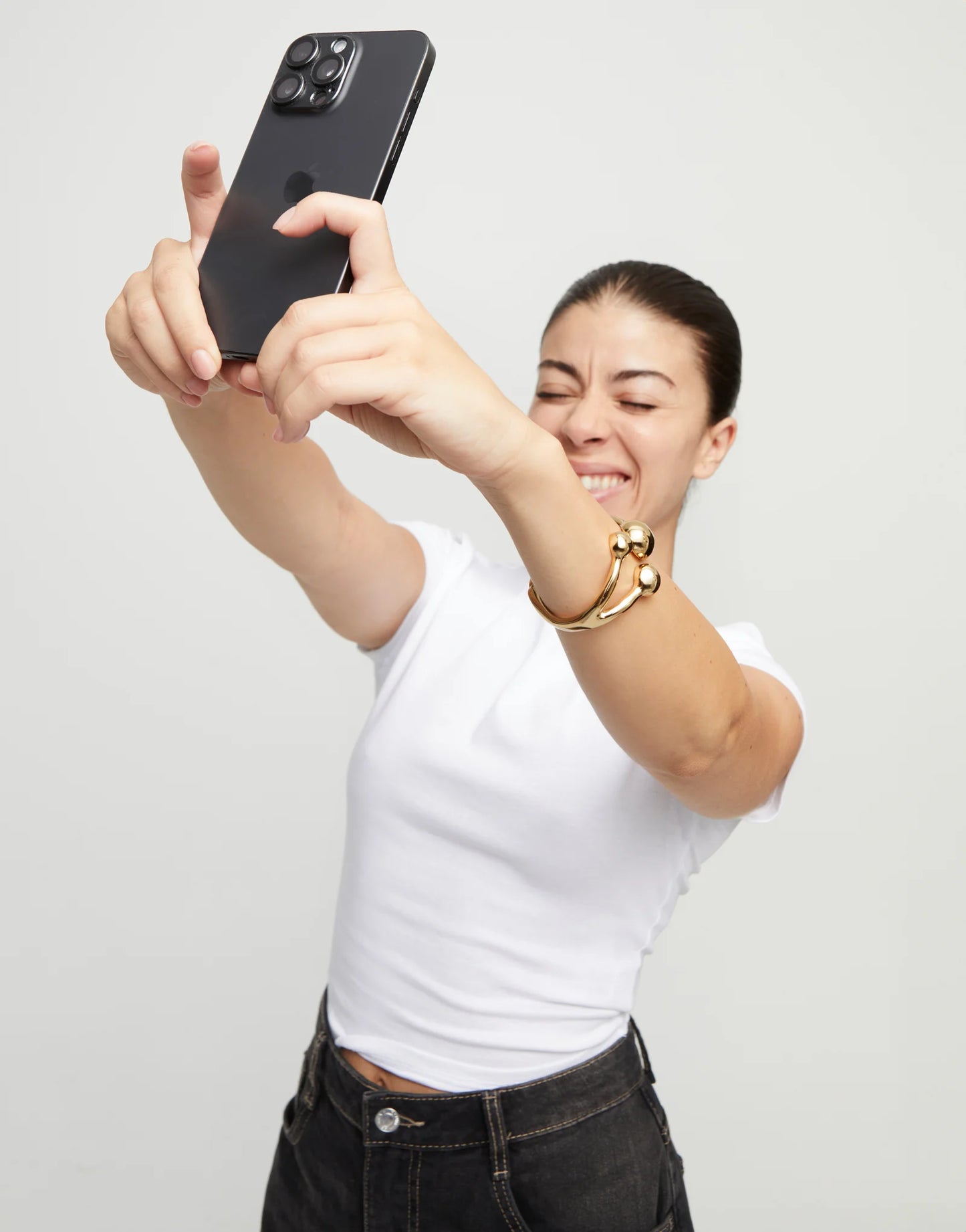 Golden Cuff bracelet with three beads