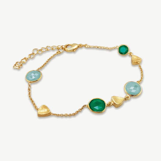 Patina Gemstone Charm Bracelet 18ct Gold Plated, Amazonite & Green Onyx