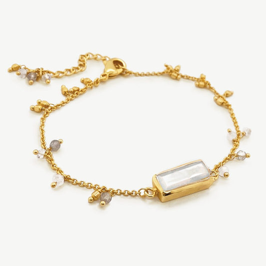 Pebble Bay Gemstone Charm Bracelet 18ct Gold Plated, Moonstone