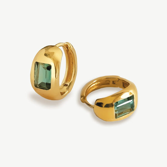 Pimlico Gemstone Dome Hoop Earrings 18ct Gold Plated, Green Tourmaline