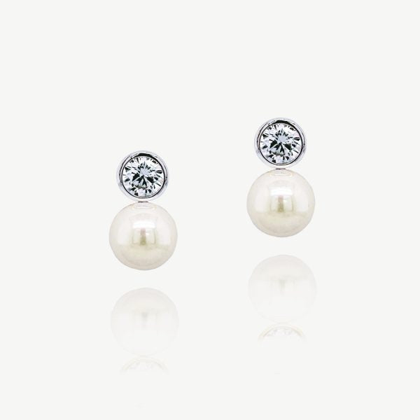 Portland Solitaire Crystal Pearl Earrings