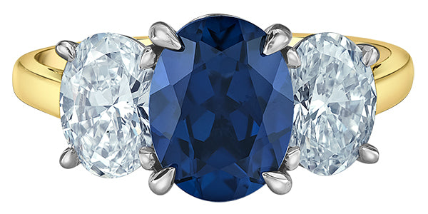 9ct Gold Lab Sapphire and Diamond Trilogy Ring