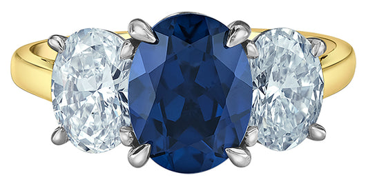 9ct Gold Lab Sapphire and Diamond Trilogy Ring