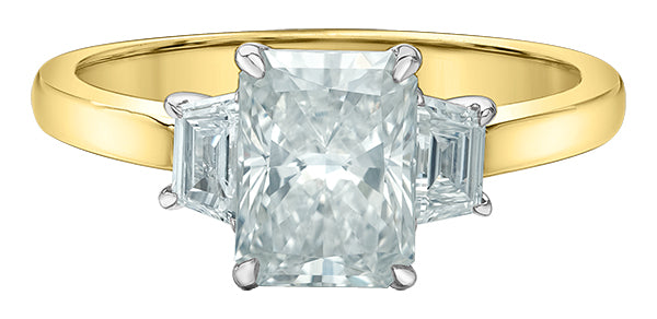 18ct Gold Radiant Cut Lab Diamond Trilogy Ring