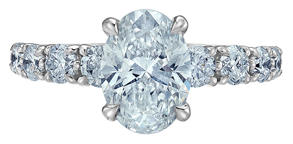 Platinum Oval Lab Diamond Ring with Diamond Set Band