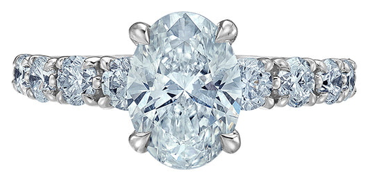 Platinum Oval Lab Diamond Ring with Diamond Set Band