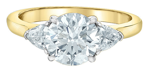 18ct Gold Brilliant Cut Lab Grown Diamond Ring with Trillion Cut Side Stones