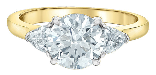 18ct Gold Brilliant Cut Lab Grown Diamond Ring with Trillion Cut Side Stones