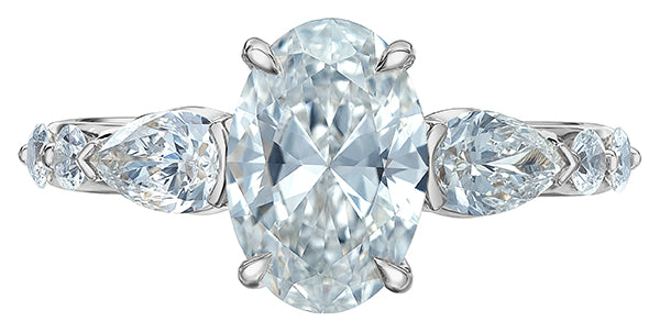 Platinum Oval Cut Lab Diamond Ring with Diamond set Band