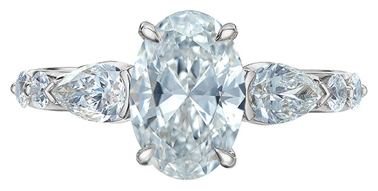 Platinum Oval Cut Lab Diamond Ring with Diamond set Band