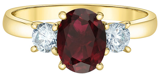 9ct Yellow Gold Lab Ruby and Diamond Trilogy Ring