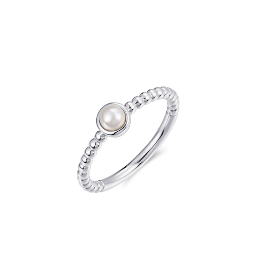 Silver Beaded Stacking Pearl Ring