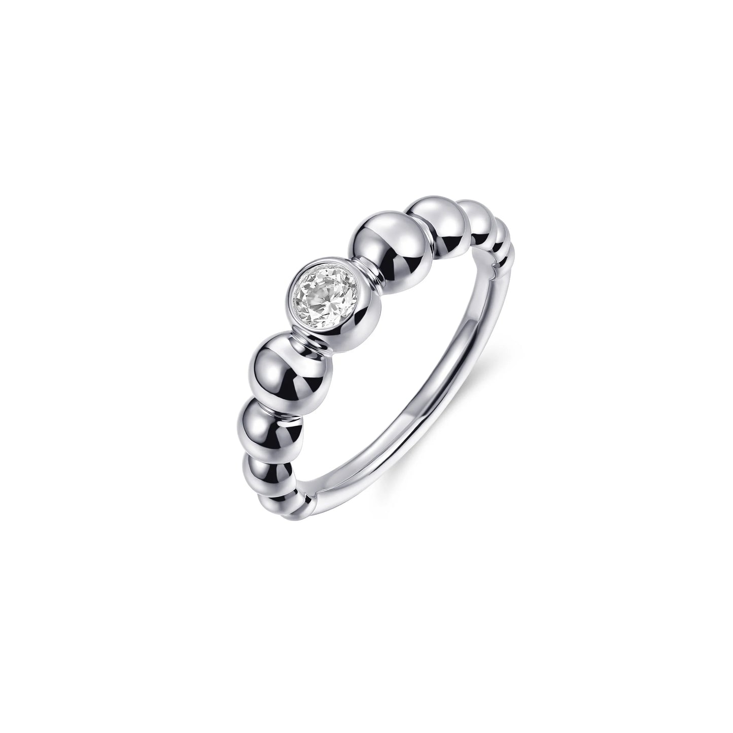 Silver Beaded Cz Ring