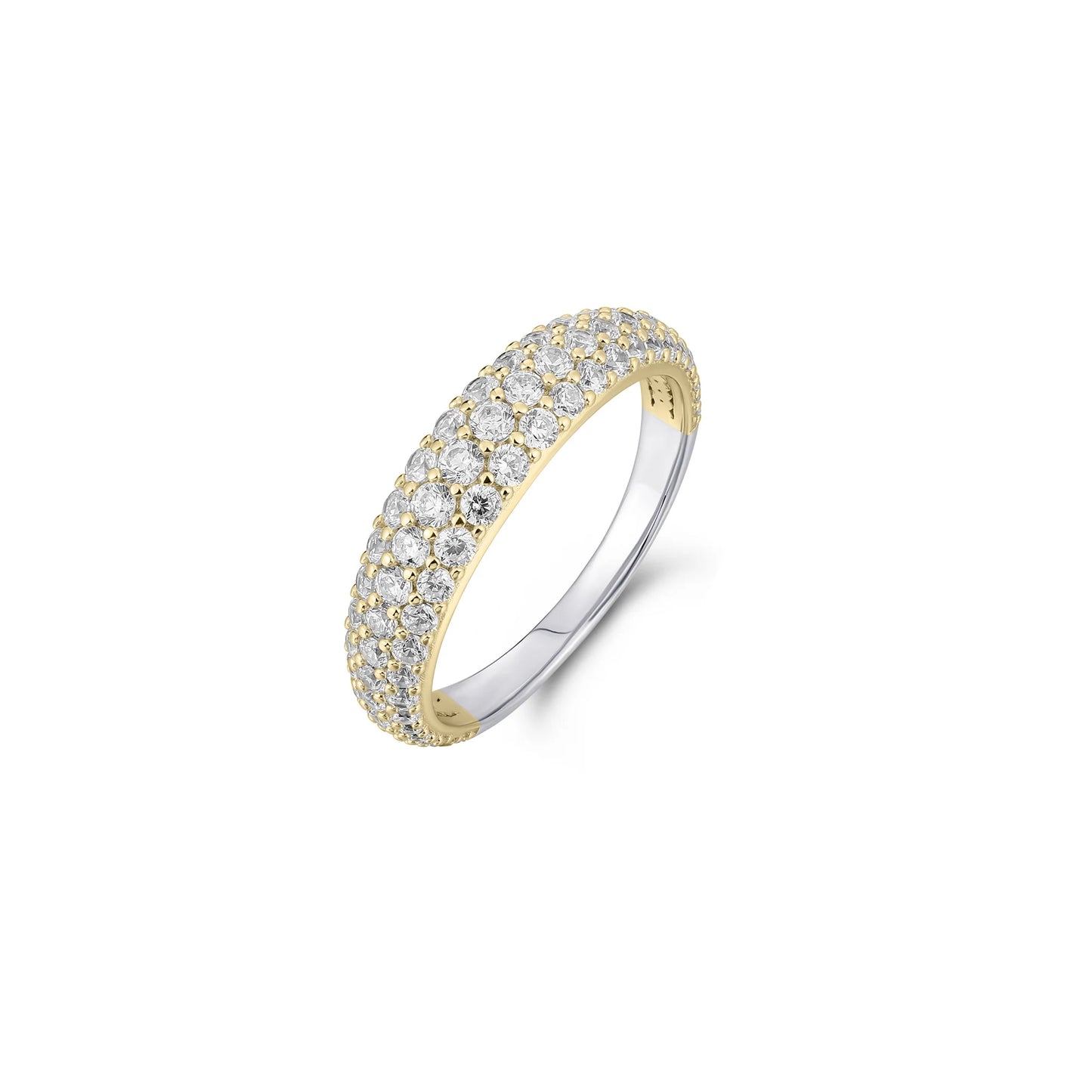 Silver & Gold Cz Pave Dome Ring