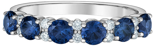 9ct White Gold Lab Grown Sapphire and Diamond Band
