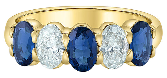 9ct Yellow Gold Lab Sapphire and Diamond Ring
