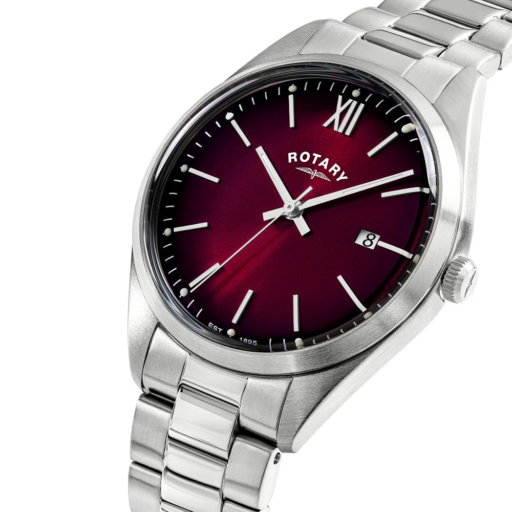 Rotary Men's SS Bracelet Burgundy Dial