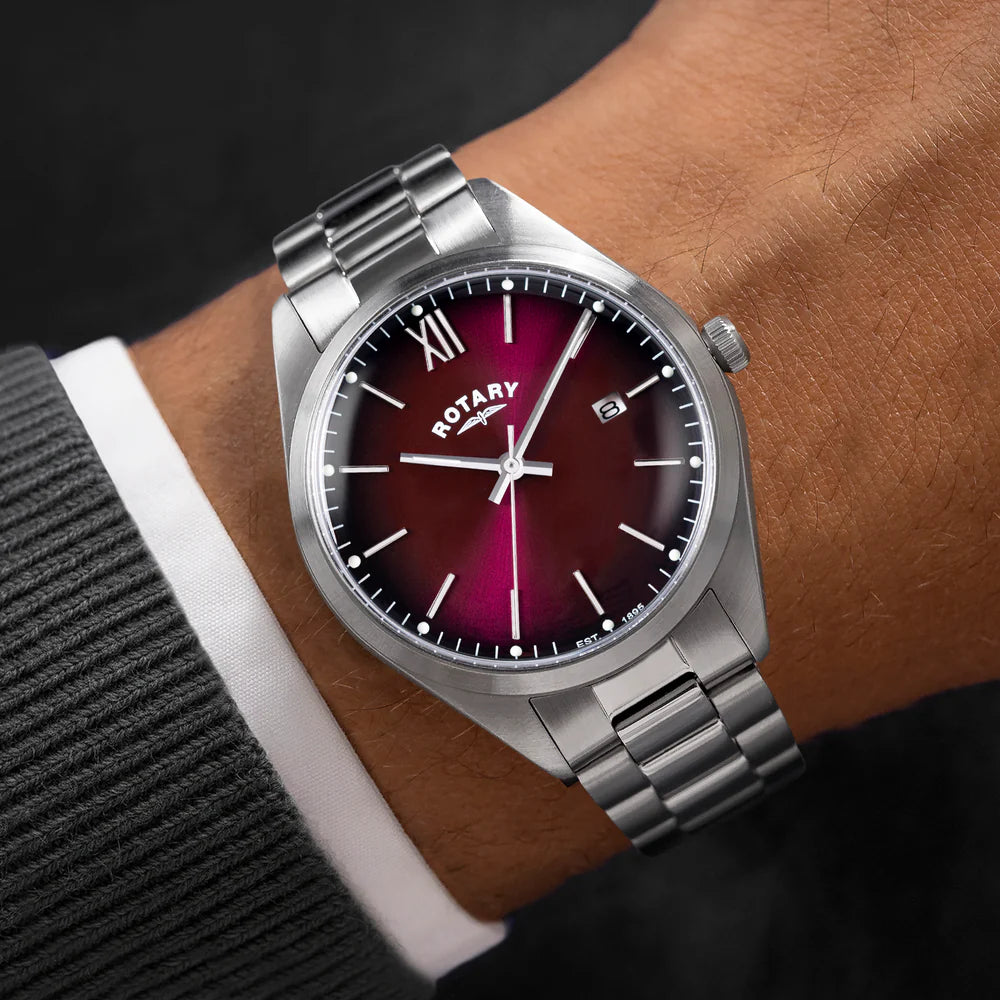 Rotary Men's SS Bracelet Burgundy Dial