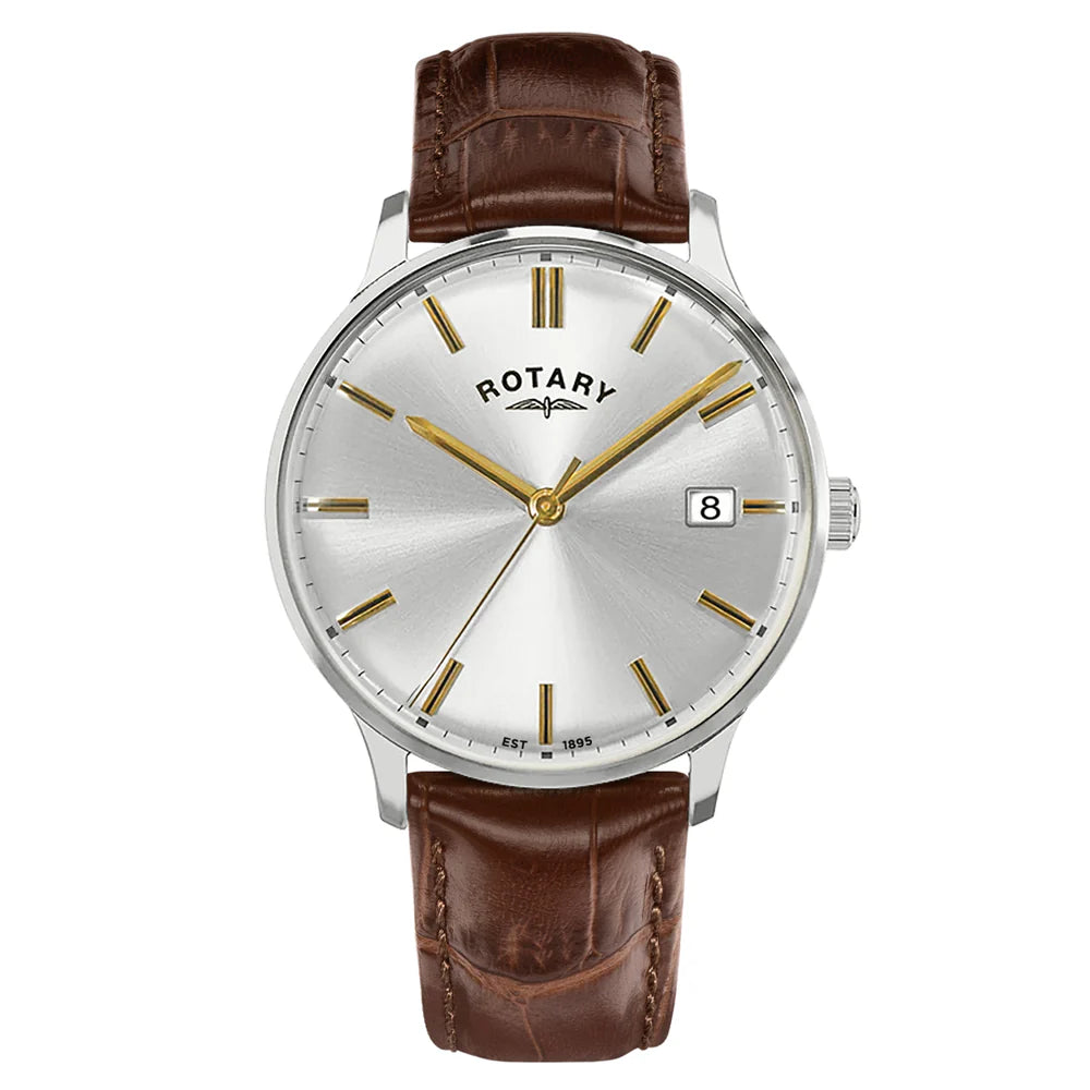 Rotary Men's Brown Strap Silver Dial