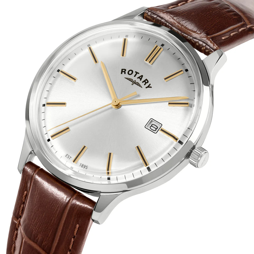 Rotary Men's Brown Strap Silver Dial
