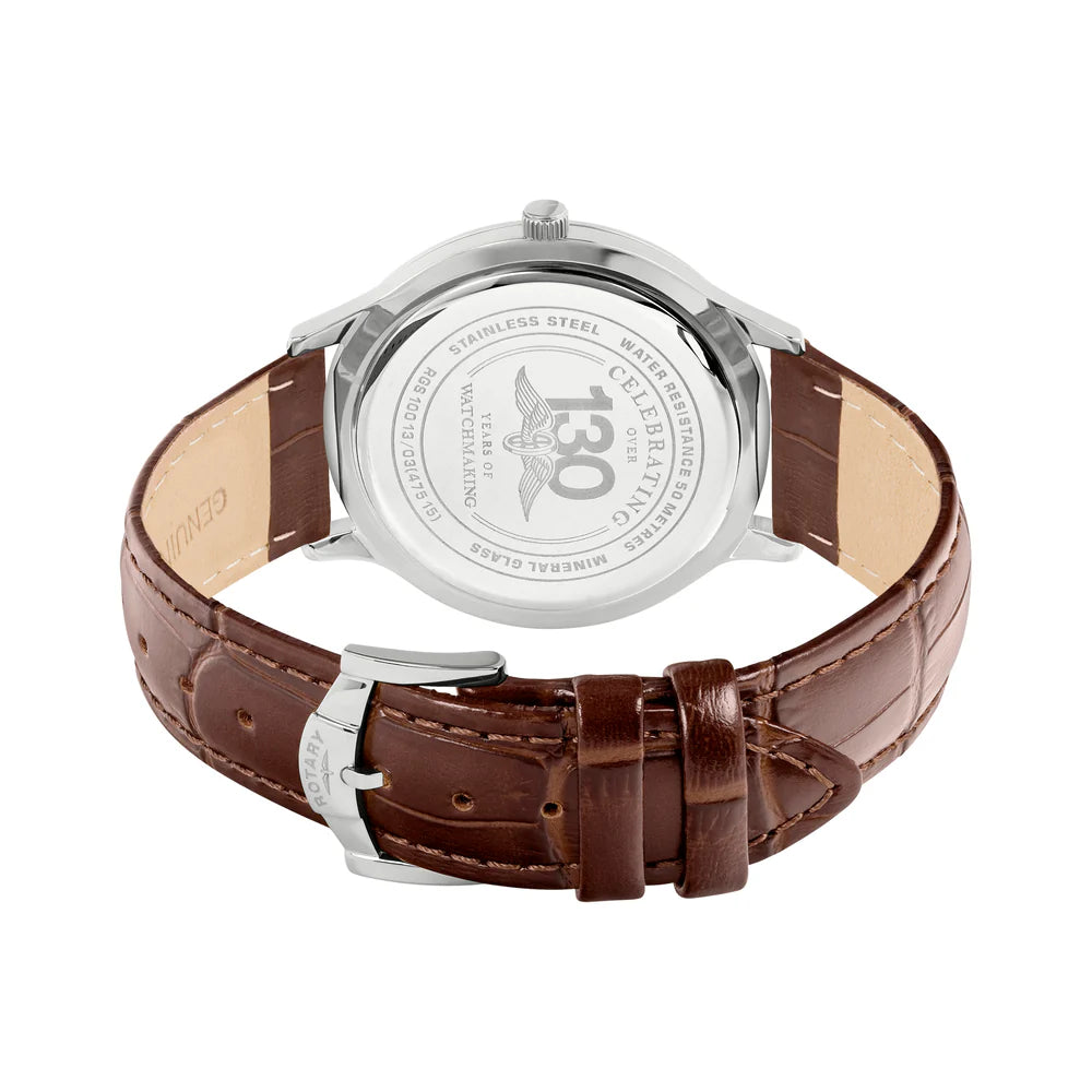 Rotary Men's Brown Strap Silver Dial