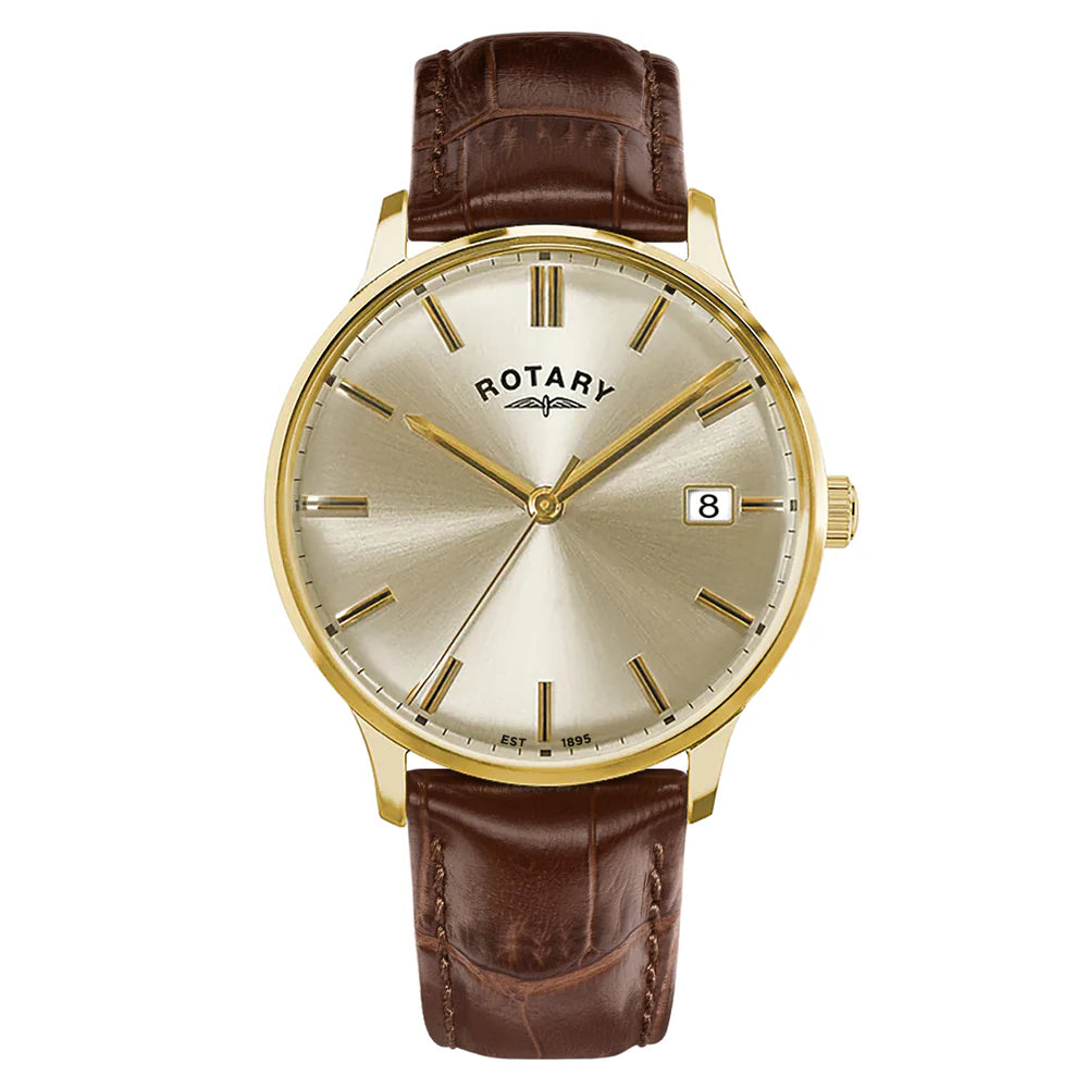 Rotary Men's Gold Brown Strap Champagne Dial