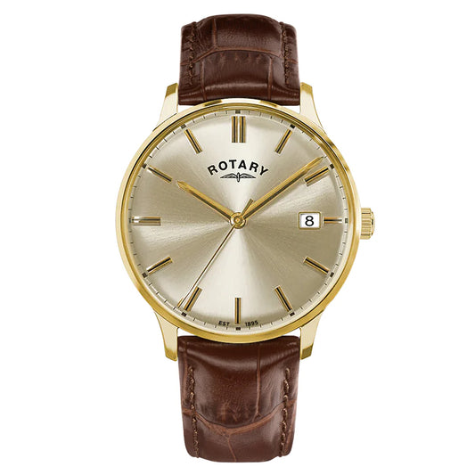 Rotary Men's Gold Brown Strap Champagne Dial