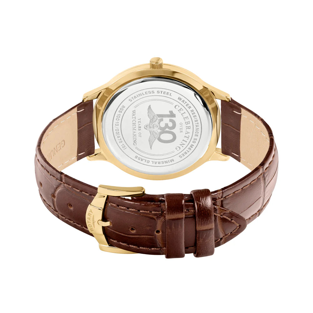 Rotary Men's Gold Brown Strap Champagne Dial