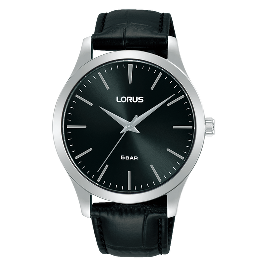 Lorus Gents Black Dial Strap Watch