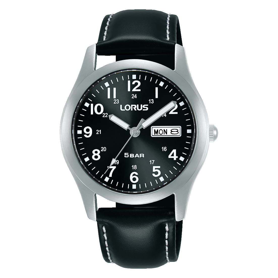 Lorus Gents Black Leather Strap Watch