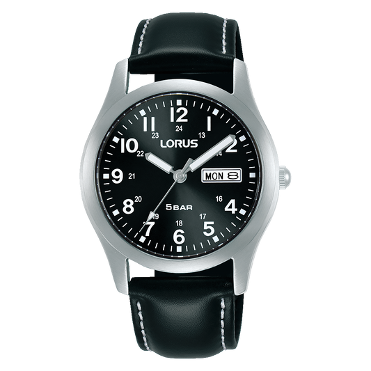 Lorus Gents Black Leather Strap Watch