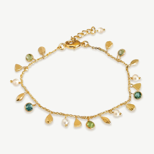 Rococo Gemstone Mini Charm Bracelet 18ct Gold Plated, Gemstones & Pearl