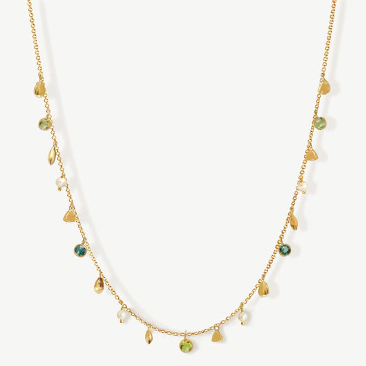 Rococo Gemstone Mini Charm Necklace 18ct Gold Plated, Gemstones & Pearl