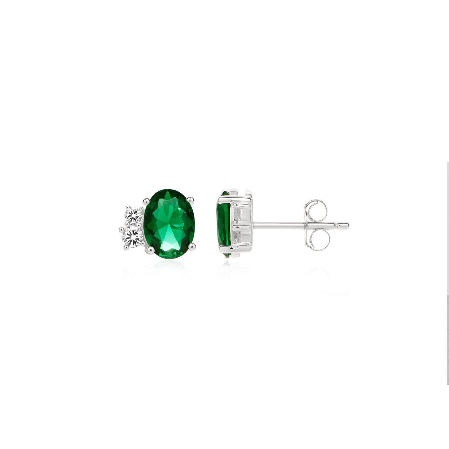 Silver CZ Green Stud Earrings